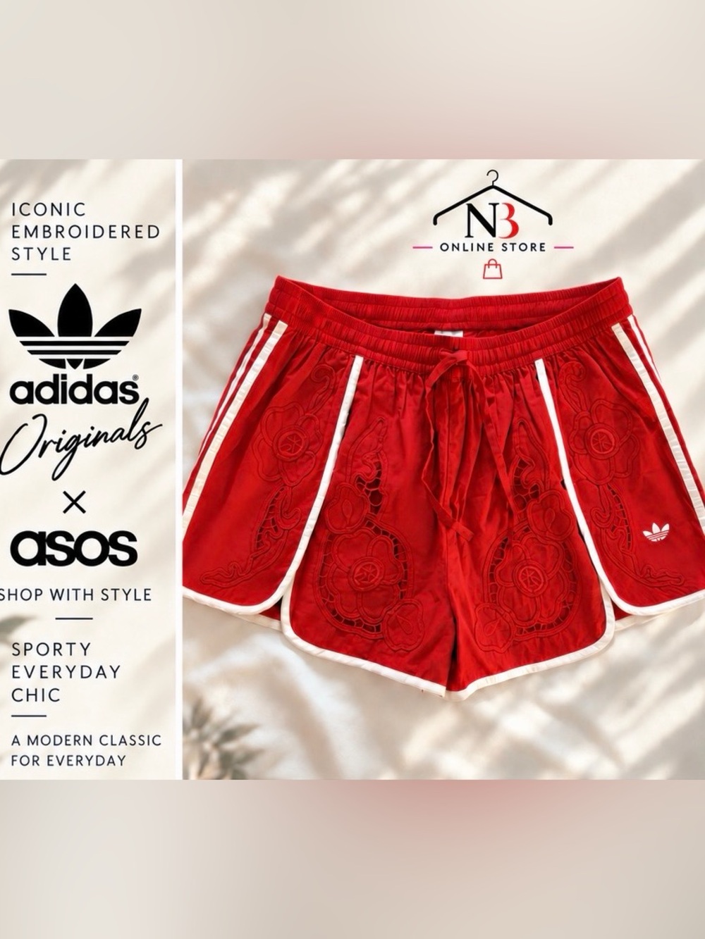 adidas Originals × ASOS cutwork sprinter shorts in red - Picture 1 of 8